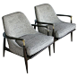Ib Kofod Larsen Attributed; Lacquered Wood & Brass Lounge Chairs, 1950s: 