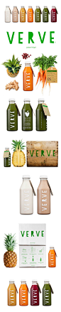 Verve Juices Packaging Design - typography is simple and primitive made by strong cut letters, inspired in the way we cut fruits and vegetables