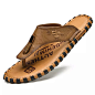 Bogo Men Shoes Genuine Leather Fashion Flip Flop Casual Slippers for Men Flat Slides Vintage Leather Slippers Kasut Kulit lelaki