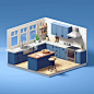 快速安装厨房端代理的动画插图3D C4D CINEMA 4D家居厨房装修的建筑室内设计 -大作