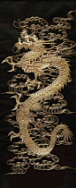 Dragon Scroll  Silk and silver thread embroidery, Japanese. 1868-1912