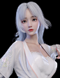 General 1865x2414 3D no bra fantasy girl white hair simple background black background
