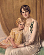 玛荷丽·梅莉薇德·波斯特 (Marjorie Merriweather Post) 佩戴卡地亚 (Cartier)祖母绿钻石吊坠胸针和她的女儿