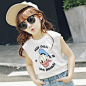 朵朵童装2016夏装新款韩版女童背心纯棉卡通唐老鸭运动无袖童T恤