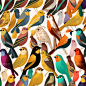白色背景上由AI生成的色彩斑斓的鸟类图片