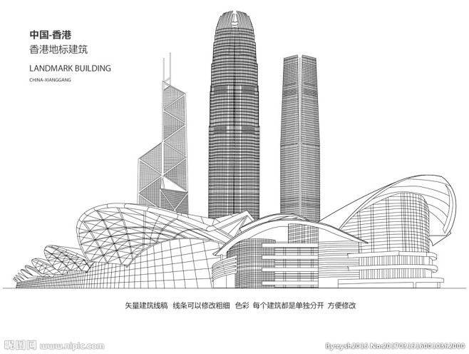 香港建筑线稿图片