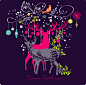 彩绘麋鹿矢量素材，素材格式：EPS，素材关键词：小鸟,圣诞节,麋鹿,装饰,矢量动物