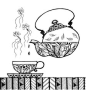 茶壶，线描画