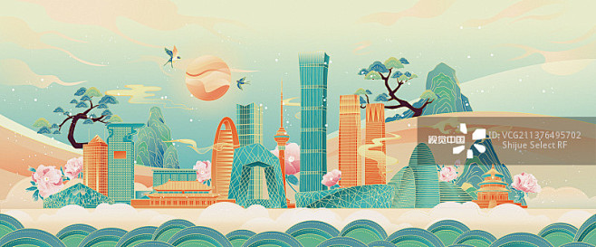 北京地标建筑国潮风矢量海报图片素材