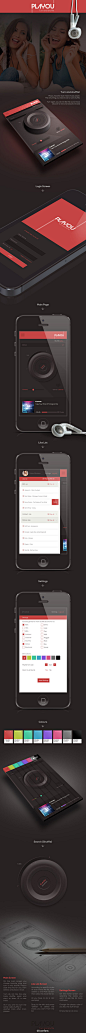 #iconfans精品应用设计#Playou Shuffle Music App，一款ios7风格的音乐播放应用，中间拟物旋钮。设计师：土耳其 Göksel Vançin 更多精品应用→→http://t.cn/8kBmFkL