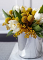 Floral Arrangement ~ golden yellow, white, green