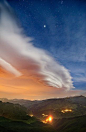 Lenticular Clouds, Moon & Stars