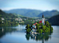 остров, церковь, Словения, Блед, озеро, Slovenia, небо, облака