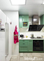 2013田园风格长条整体5平米家庭绿色橱柜厨房集成吊顶装修效果图