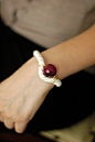 土耳其原创设计师Ebru 白棉绳天然半宝石可爱圆球手链 粉红玛瑙 新款 2013 正品 代购