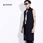 【MIXSEVEN】原创设计简约纯色拼接后网布黑色加长款无袖风衣背心-淘宝网