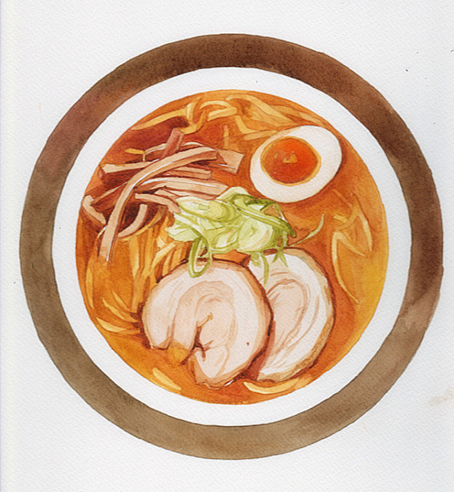 手绘水彩 美食食物 图画 拉面 插图插画...