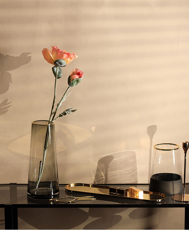 创意简约玻璃花瓶摆件北欧客厅透明插花瓶干...