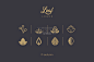 Golden minimal leaf and foliage logo icons collection