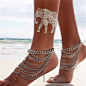 Retro Hyperbole Drop Crystal Multilayer Metal Chain Tassel Women's Anklet(Price For A Pair)