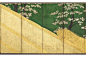 Cherry Blossoms, a High Fence, and Retainers, circa 1590–1640, style of Tawaraya Sotatsu. Six-panel folding screen; ink, color, gold, and silver on paper.: 