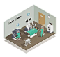 Modern and future medical technologies isometric composition with advanced robotic surgeons assisting operating room vector illustration