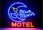 Fashion Neon Blue Moon Motel Real Glass Tube Neon Signs Handcrafted Bulbs Beerbar Shop Display Neon Sign19x15!!!Best Offer!