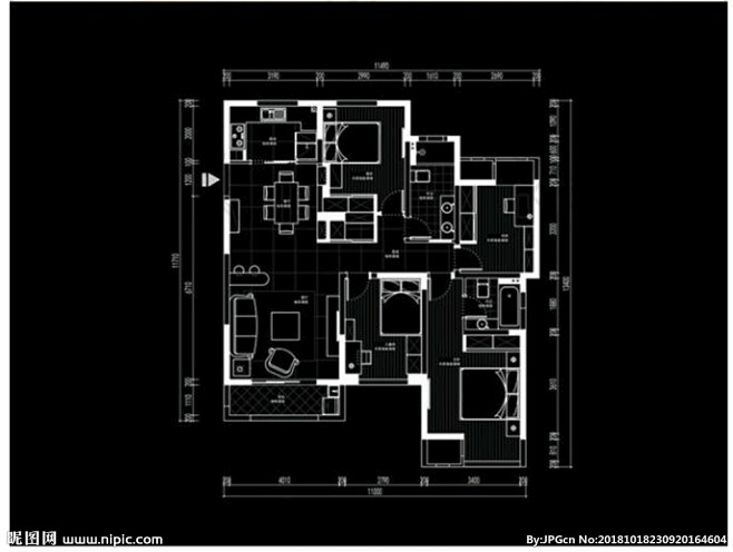 CAD三室高层户型平面方案