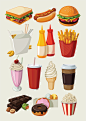 Set of colorful cartoon fast food icons