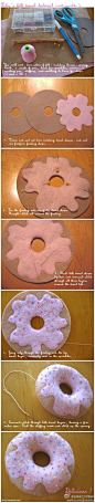  <毛毡甜甜圈> 这个甜甜圈的制作方法非常清楚，制作后可以作为挂件或者插针的底座都很合适的！！ 