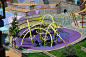 most importantly, it succeeds in merging two important design themes. First of all it is a playground in which children completely can dive into into an imaginative world, while secondly, seen from the outside and despite its colours and unusual shapes, i