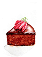 【小美食】水彩 手绘 绘画 插画 甜品 美食 草莓巧克力蛋糕