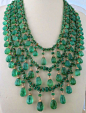 ANTIQUE OLD MINES NATURAL EMERALD CARVED MELON BRIOLETTE DROPS 18KGOLD NECKLACE #PANSARIJEWELS