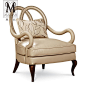 慕妃高端定制家具法式美式新古典实木单人皮艺沙发椅休闲椅CP102