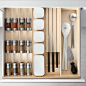 Poggenpohl Accessories - Drawer with spice shaker bank, spice jar bank and knife block - maple