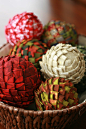 Adorable tutorial - how to make these pinecones with fabric and Styrofoam balls.