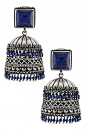 Silver Oxidised Lapis Square Jaali Rawa Detachable Jhumka