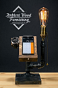Industrial Pipe Lamp With Wood Watch & Phone by AmbientWood: 