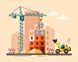 Construction site, building a house. : Construction site, building a house - flat illustration.