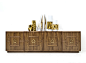 St. Tropez Credenza in Walnut : This stylish and functional credenza features a geometric molding detail on the door fronts, walnut veneered finish, and our custom brass Hollywood hardware in 