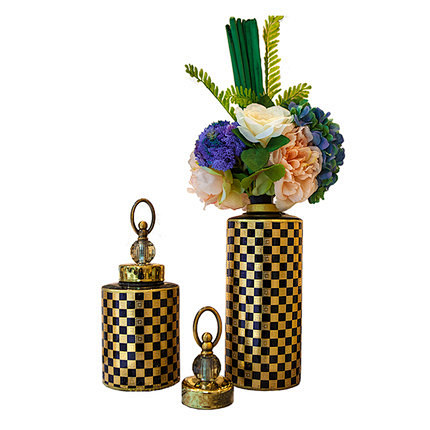 新古典家居样板房陶瓷花瓶花艺套装摆件客厅...