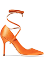 Vetements - + Manolo Blahnik satin pumps : Heel measures approximately 105mm/ 4 inches Bright-orange satin Ties at ankle  Made in ItalySmall to size. See Size & Fit notes.