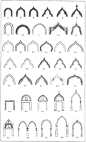 十几款拱形尖顶风格的建筑顶部结构示意图。。