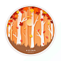 树林圆月 剪纸风格 金色秋季  风景插图插画设计PSD tid303t000405