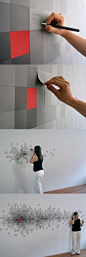 pixilated sticky note wall/art. Seriously would love this in an office, home or business.