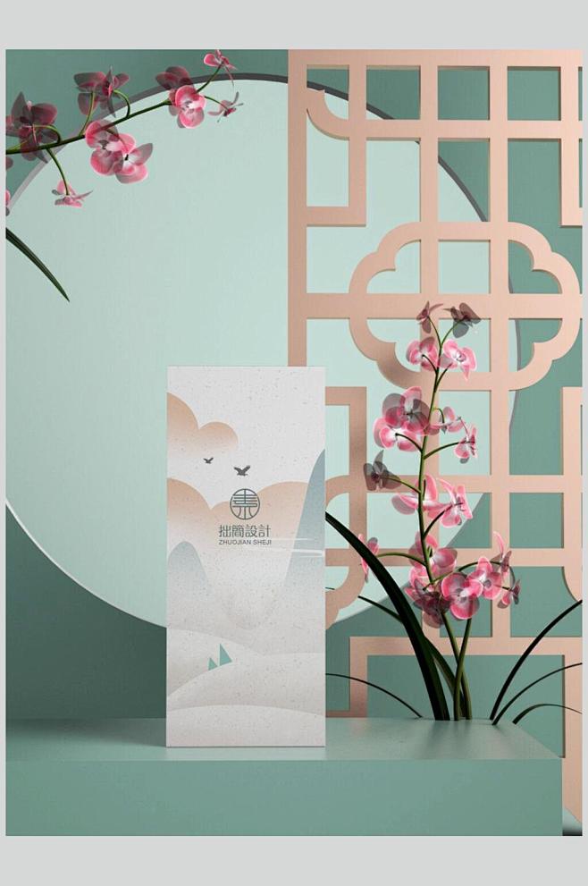 花朵唯美中国风品牌VI套装包装样机