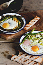 Simple Baked Eggs w. Leeks & Asparagus \\ via you chew