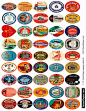 High Resolution Travel Labels/Stickers. There are both Vintage Domestic and International Travel labels, 45 total and all are oval in shape and