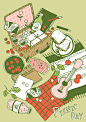野餐装备 餐包餐筐 野餐美食 手绘插图插画设计PSD tid050t003216