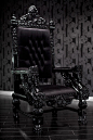 Black Lacquer Baroque Throne Chair: 